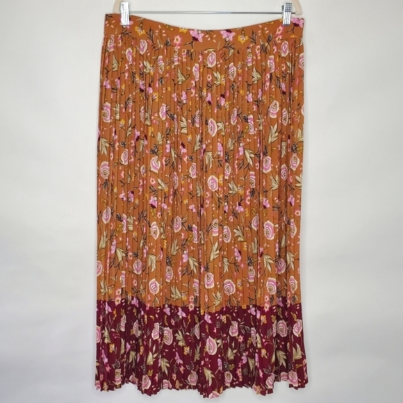 Loft Floral Pleated Midi Skirt Size 14 Contrast Color Print Flowy Spring Femme - Picture 3 of 12